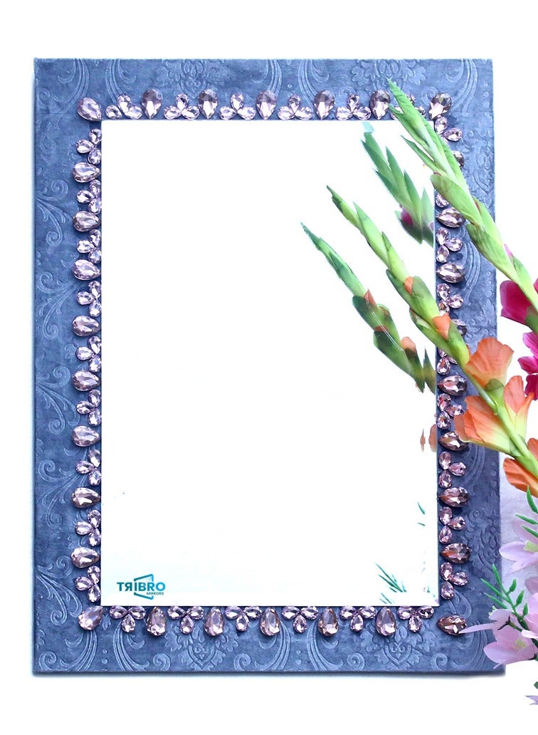 TriBro ectanlge Shape Handmade Decorative Wall Mirror with Grey and Light Pink Color Decorative mirror for bedroom livingroom and Hallway45.7 x 61cm x 10mm - Image 1
