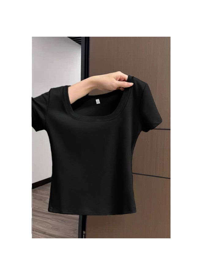 TonLion Women's Short Sleeve T-shirt Summer 2025 Square Neck Slim-fit Flattering Stretchy Basic Casual Tee Top - Image 3