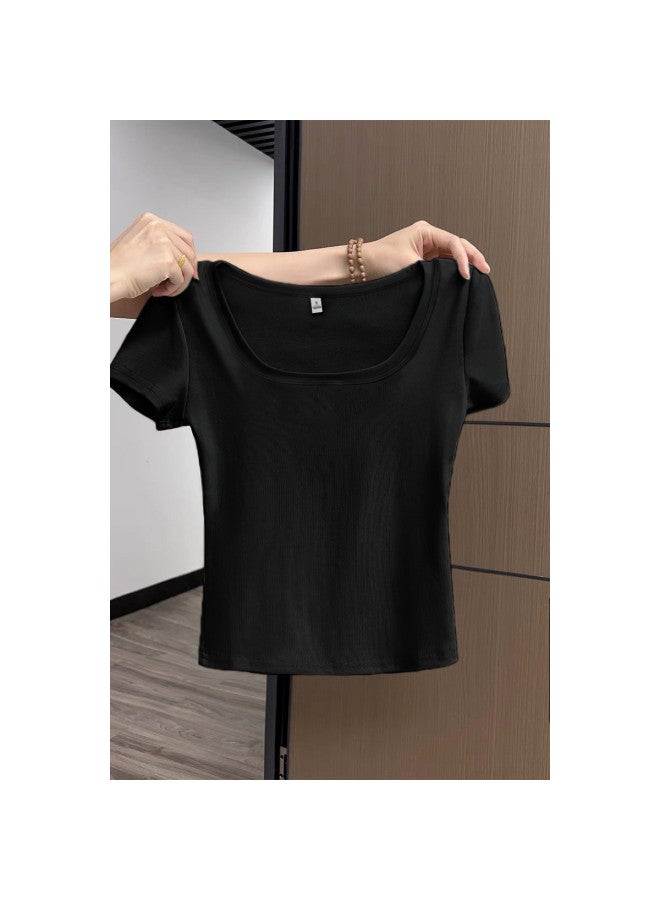 TonLion Women's Short Sleeve T-shirt Summer 2025 Square Neck Slim-fit Flattering Stretchy Basic Casual Tee Top - Image 2