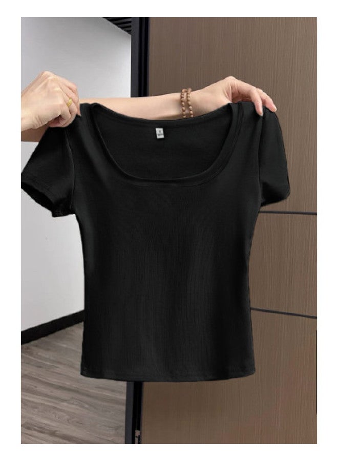 TonLion Women's Short Sleeve T-shirt Summer 2025 Square Neck Slim-fit Flattering Stretchy Basic Casual Tee Top - Image 1