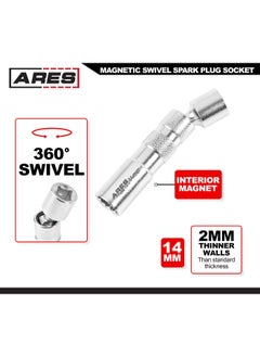 ARES 11000-14mm Thin Wall Magnetic Swivel Spark Plug Socket - 3 8-Inch Drive 12-Point Spark Plug Socket - Walls 2mm Thinner Than Standard Spark Plug Sockets  - Image 3