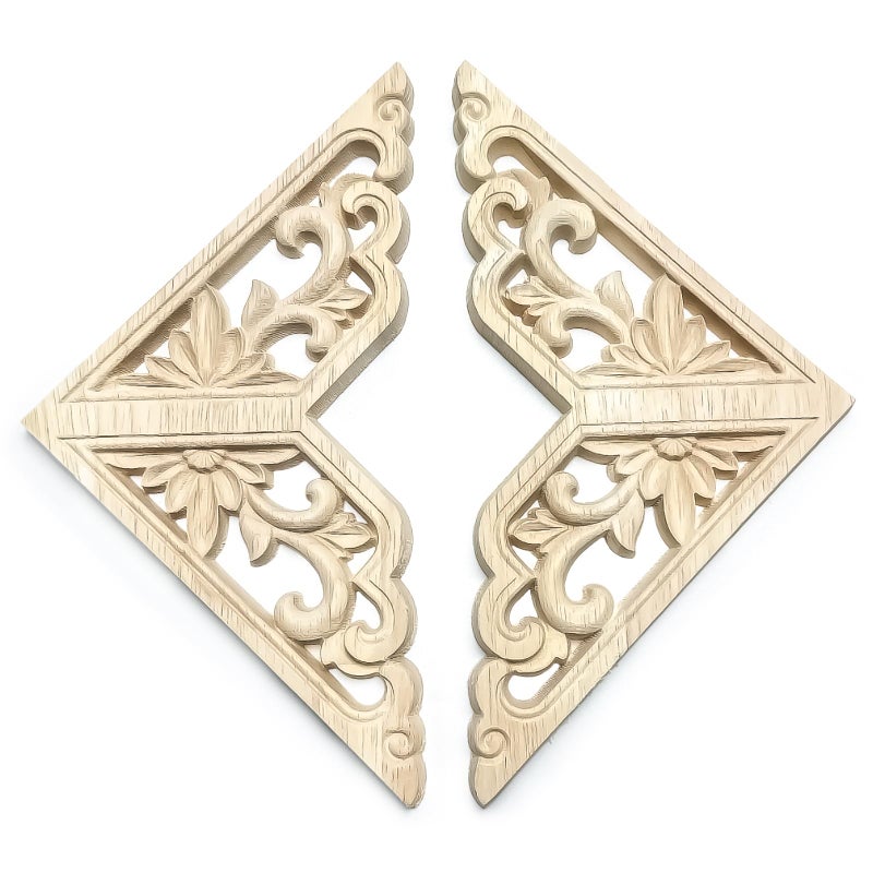 Aiminjey 20 Pcs Decorative Wood Flower Carved Appliques Corner Onlay DIY Unpainted Solid Wooden Carved Corner Decal for Furniture Wardrobe Mirror Photo Frame Closet Decoration (2.4inch-Retro) - Image 4