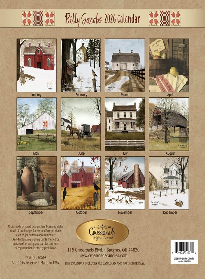 Crossroads Home 2026 Billy Jacobs Large Monthly Wall Calendar with Rustic Country Farmhouse Pictures - Scenic Country Landscapes And Farmhouse Style Illustrations - Image 2