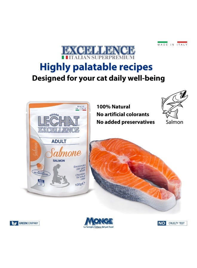 Monge Lechat Excellence by Monge | Cat Wet Food | Chunkies in Pouch | Super Premium Complete Wet Cat Food | Multipack Beef & Salmon - 4x100g - Image 3