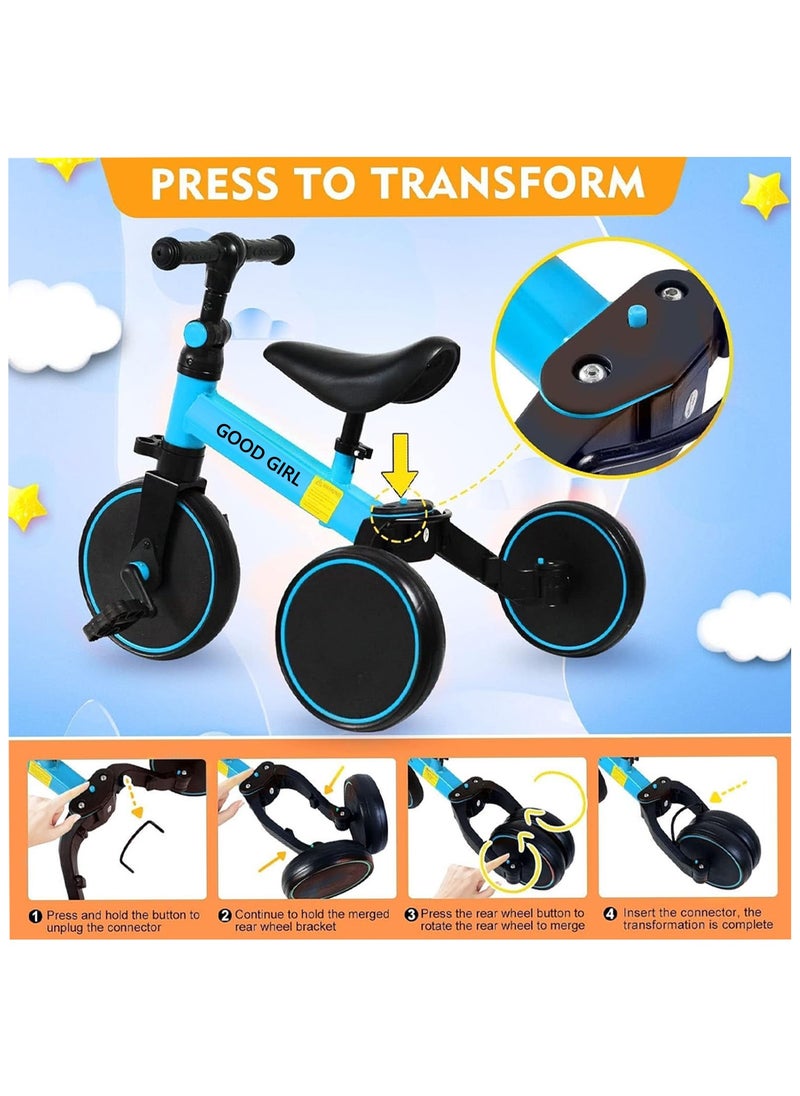 FEND 4 In 1 Kids Tricycles Toddlers Trike with Adjustable Seat for Indoor and Outdoor Girls and Boys Blue  - Image 2