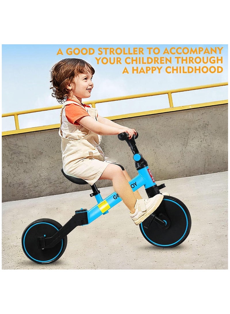 4 In 1 Kids Tricycles Toddlers Trike with Adjustable Seat for Indoor and Outdoor Girls and Boys Blue