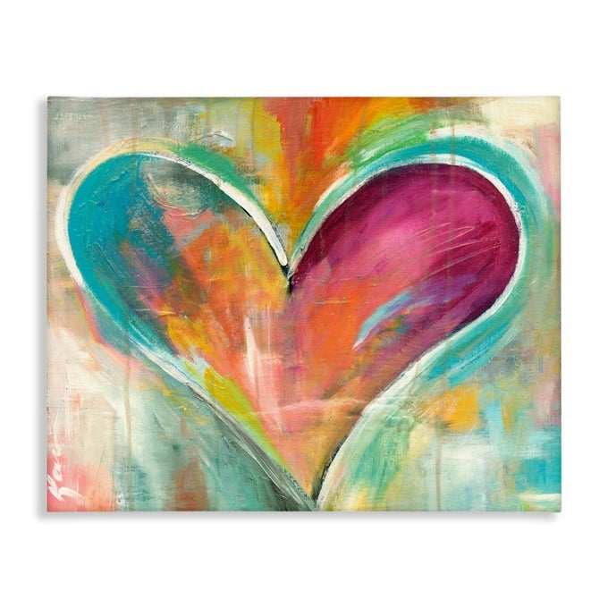 ABSTRACT COLORFUL TEXTURAL HEART PAINTING CANVAS WALL ART DESIGN BY ARTIST KAMI LERNER
