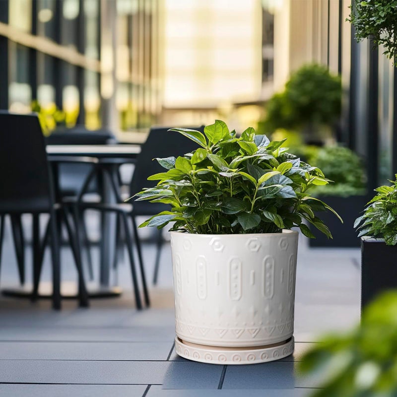Eightpot Ceramic Pots for Plants 12 Inch - Large Ceramic Planters for Indoor Plants Outdoor Modern Flower Pot with Drainage Holes and Saucer for Office Garden Patio White - Image 4