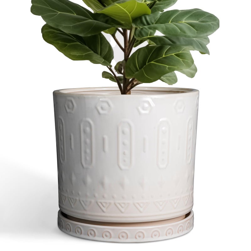 Eightpot Ceramic Pots for Plants 12 Inch - Large Ceramic Planters for Indoor Plants Outdoor Modern Flower Pot with Drainage Holes and Saucer for Office Garden Patio White - Image 1
