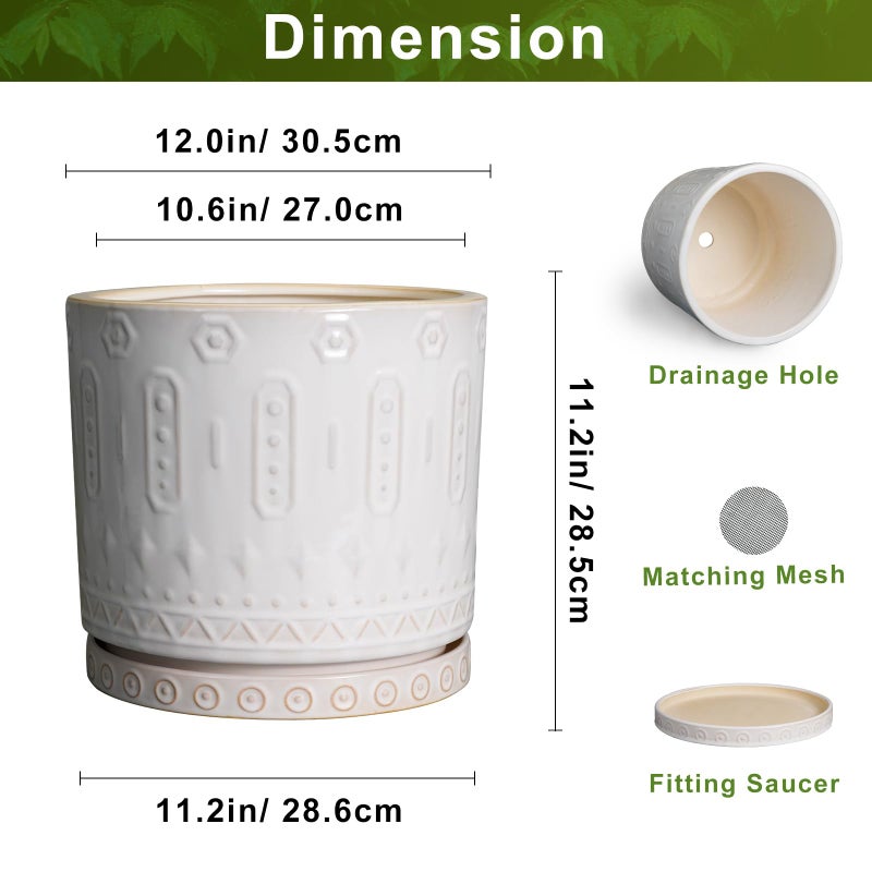 Eightpot Ceramic Pots for Plants 12 Inch - Large Ceramic Planters for Indoor Plants Outdoor Modern Flower Pot with Drainage Holes and Saucer for Office Garden Patio White - Image 3