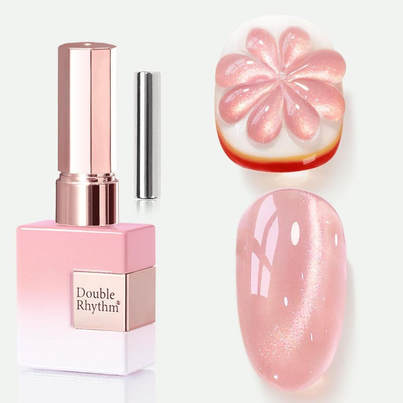 Double Rhythm 0.5 OZ Cat Eye Gel Polish with Magnet 15ML Holographic Glitter Shimmer Translucent Jelly Color Magnetic Nail Polish Salon DIY at Home (Fruit Nude Pink-MC1204) - Image 1