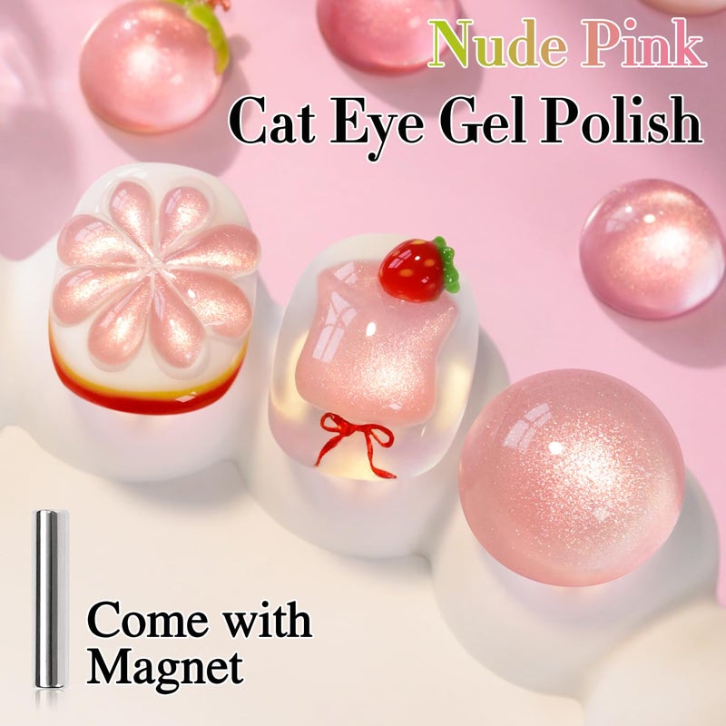Double Rhythm 0.5 OZ Cat Eye Gel Polish with Magnet 15ML Holographic Glitter Shimmer Translucent Jelly Color Magnetic Nail Polish Salon DIY at Home (Fruit Nude Pink-MC1204) - Image 2