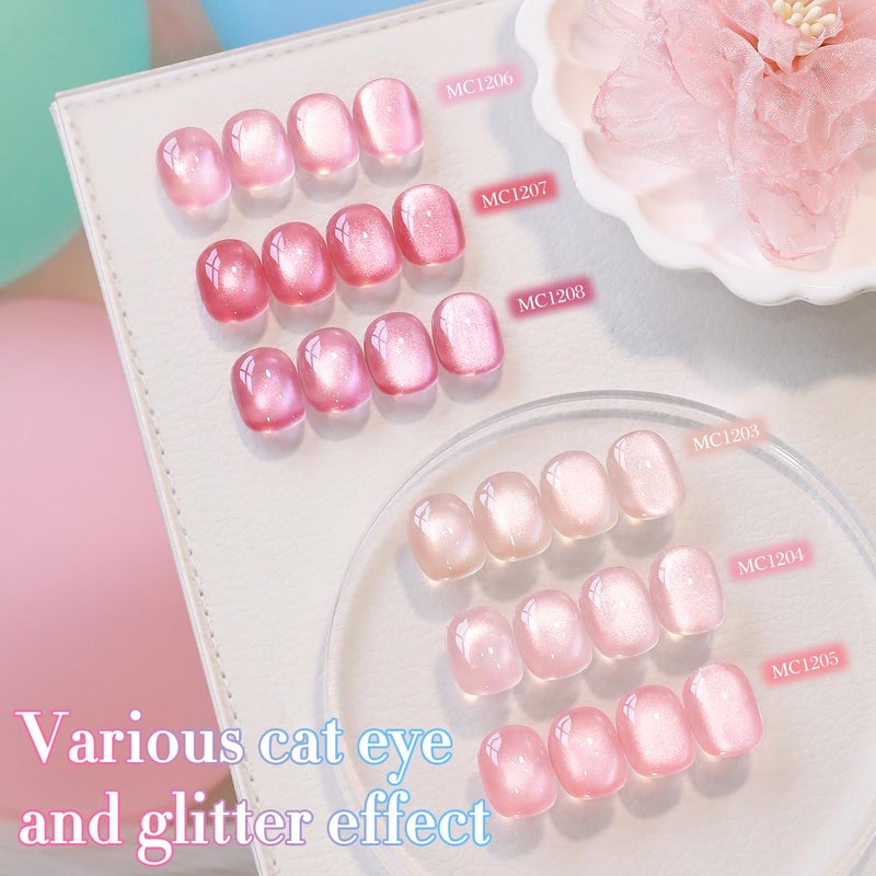 Double Rhythm 0.5 OZ Cat Eye Gel Polish with Magnet 15ML Holographic Glitter Shimmer Translucent Jelly Color Magnetic Nail Polish Salon DIY at Home (Fruit Nude Pink-MC1204) - Image 5