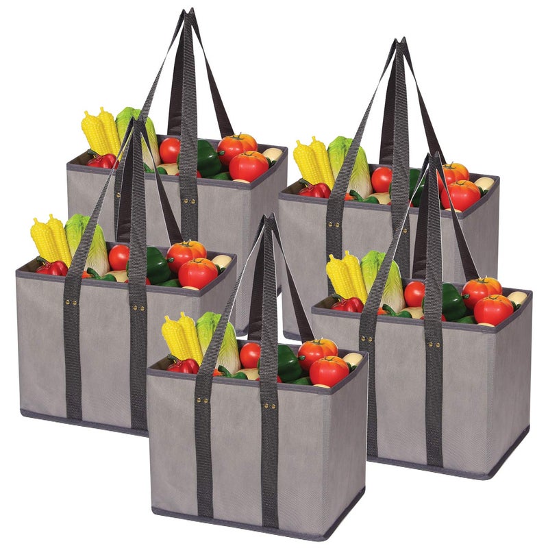TENABORT TENABORT 5 Pack Large Reusable Grocery Bags Foldable Durable Heavy Duty Tote Bag Set Eco Friendly Collapsible Shopping Cart Boxes Storage Bins Cubes with Long Handles Reinforced Bottom 