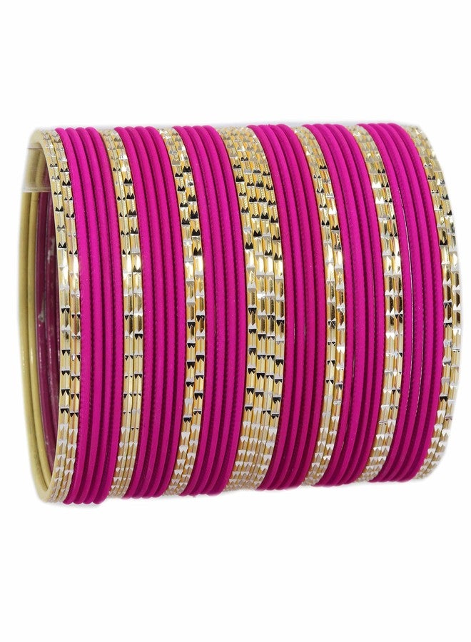 ZULKA Non-Precious Metal with Base Metal Engraved Pattern Glossy with Matte Finished Bangle set for Women and Girls, (Magenta_2.6 Inches), Pack of 40 Bangles - Image 4