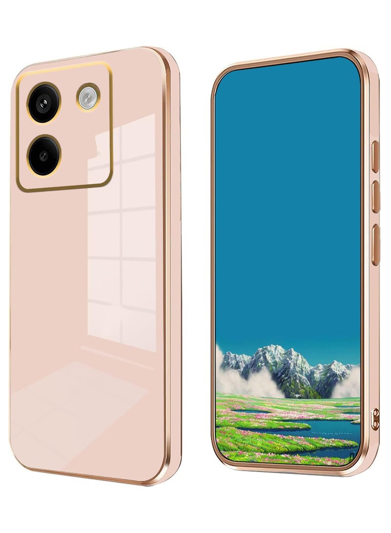 Compatible with Xiaomi POCO M7 Pro cover, smooth veneer gold plated chrome,pink Thin and smooth shock-proof full protection Xiaomi POCO M7 Pro case -pink - Image 1