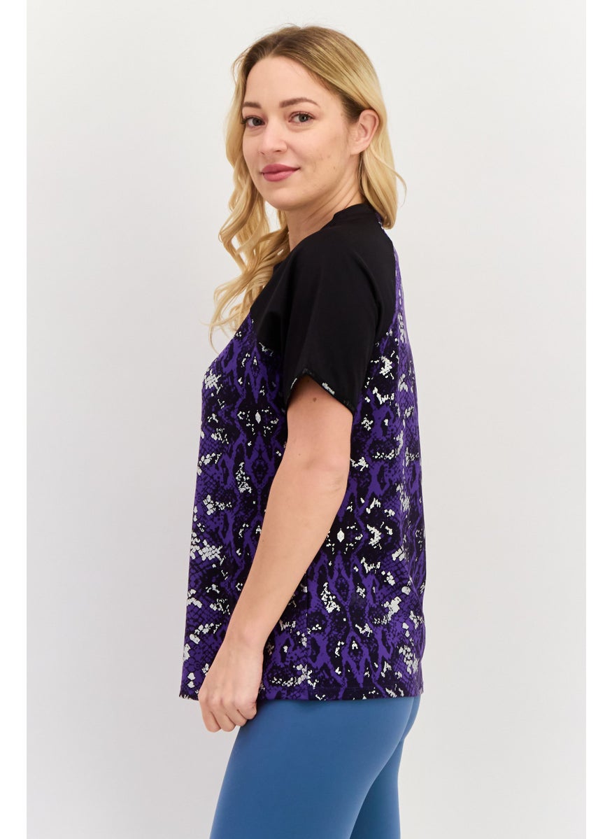 Ellesse Women Sportswear Fit Short Sleeves Running T-Shirt, Purple Combo  - Image 4