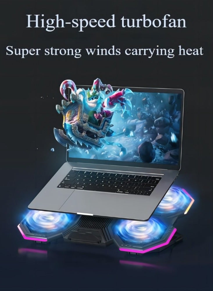 Gaming laptop cooling pad with RGB lighting, dual high-speed USB powered fan, RGB air-cooled semiconductor 6 fan 15.6 portable stand F12 gaming laptop radiator, laptop radiator stand for 12-21 inch laptop  - Image 2
