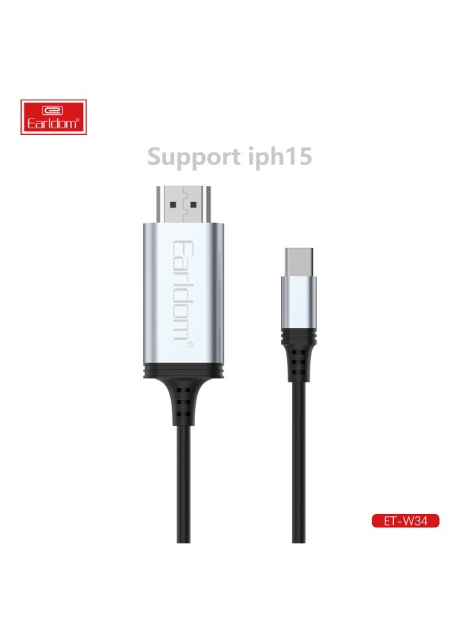 Earldom Cable ET-W34 Type-C to HDMI 4K Adapter Cable, 2 Meters - Ultra HD Streaming Solution Black - Image 1
