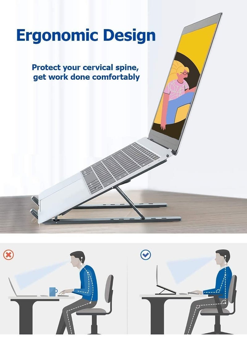 ELTRAZONE Aluminum Alloy Adjustable Eye-Level Ergonomic Height Laptop Riser Holder For MacBook Pro Air, Chromebook Silver - Image 1