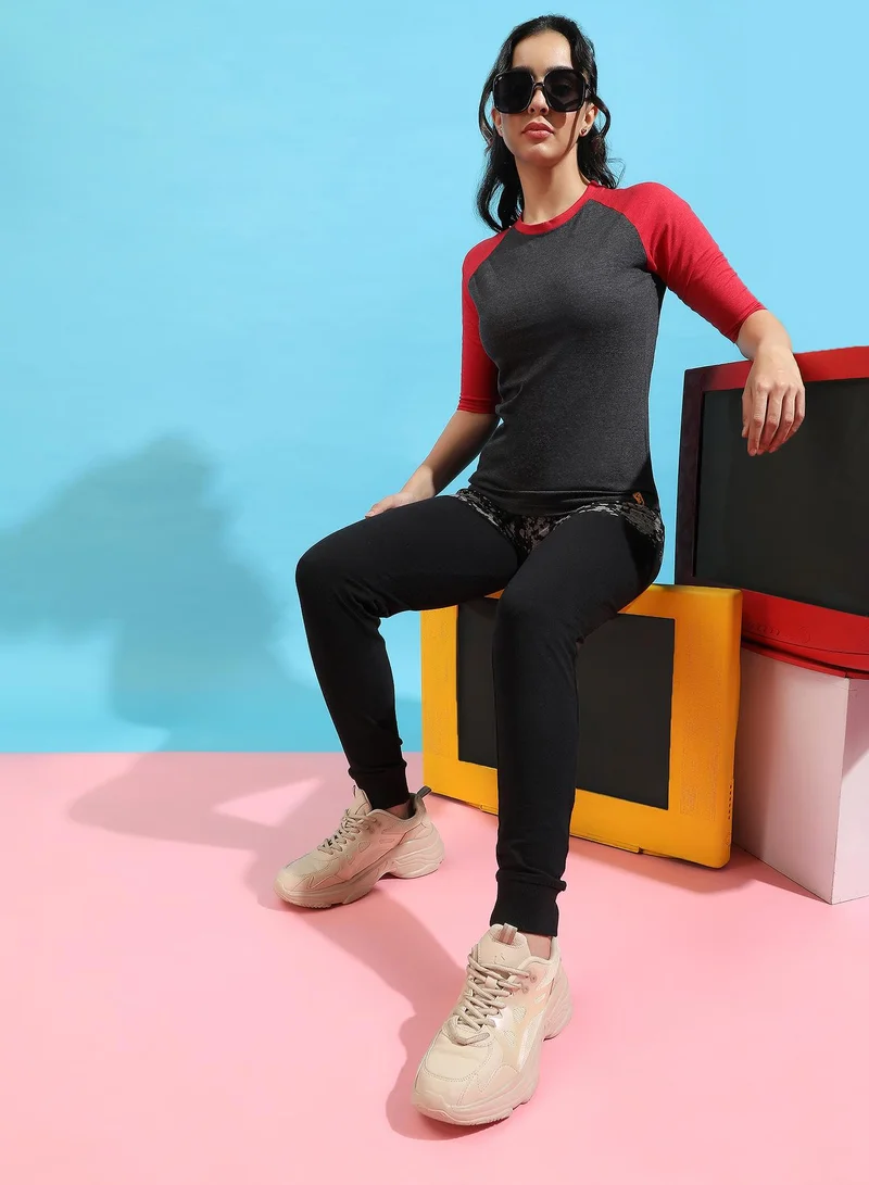 Campus Sutra Campus Sutra Women's Black Colourblocked Trackpants