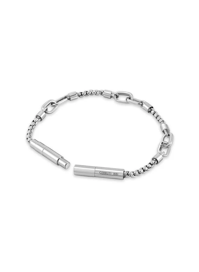 شيروتي 1881 Saverio Silver Three Motif Leather Bracelet for Men