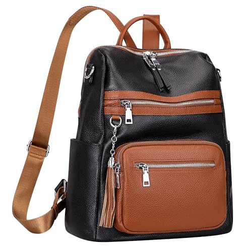 ALTOSY Genuine Leather Backpack Purse for Women Large Shoulder Bag With Laptop Compartment Multiple Pockets S106 BlackBrown - Image 3