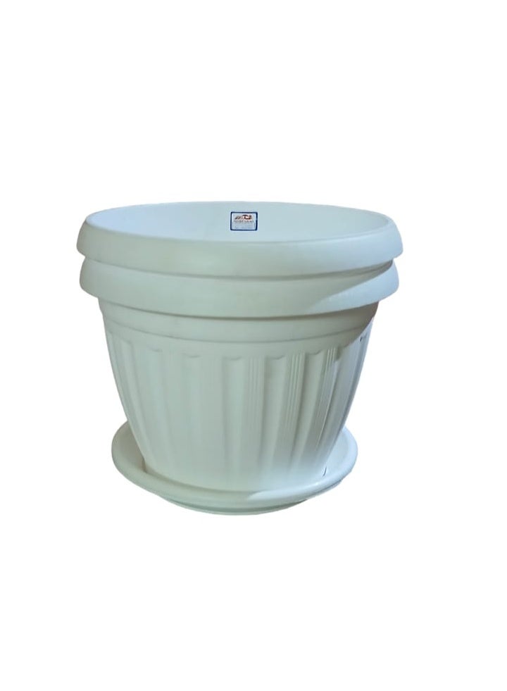 Plastic planting pot set, 2 pieces with 2 watering saucers, durable and resistant for houseplants (white, 30 cm) - Image 1