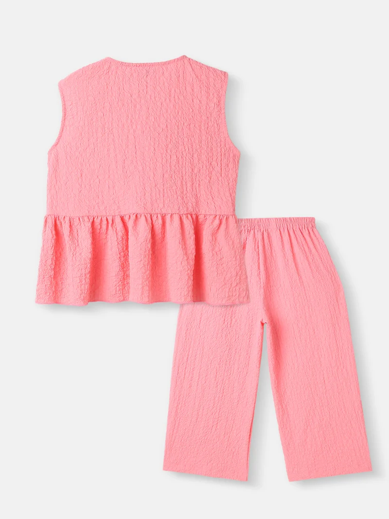 نوتيناتي طقم ملابس بناتي من الكريب غير متماثل | بلوزة مكشكشة وبنطلون | عمر - سنوات