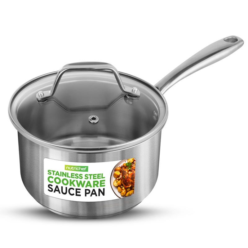 NutriChef 2 Quart Stainless Steel Pot with Lid - Heavy Duty Saucepan with Ergonomic Handles, For All Cooktops - Image 1