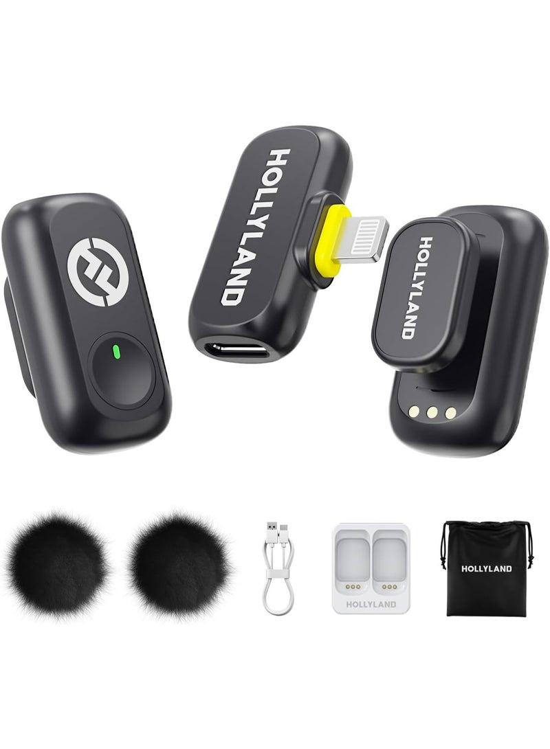 هولي لاند Hollyland LARK A1 Mini Wireless Microphone for iPhone 14/13/12, Pure Sound, 3-Level Intelligent Noise Cancellation, Magnetic Microphone for Vlogging, YouTube, Podcast Lark A1 Mini Duo Lightning - Image 1
