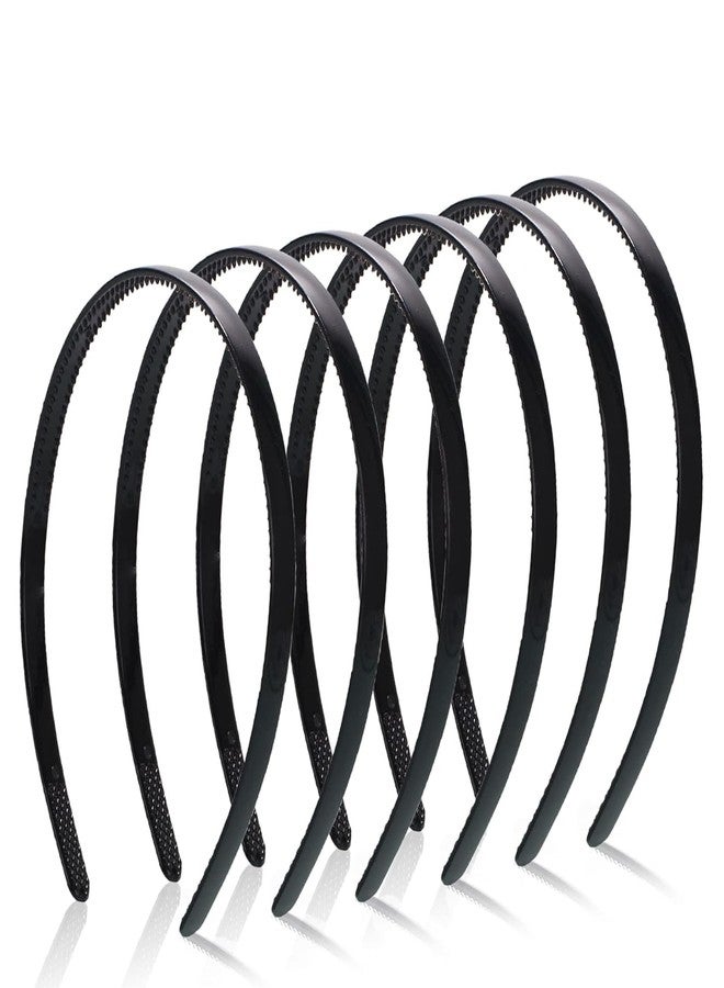 PACTIV 6 x Hair Band, Plastic Simple Headband with Teeth, Non-Slip, 1inch Wide, Thin, DIY for Girls, Women, Men, Black - Image 1