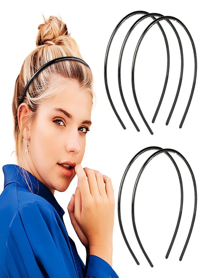 PACTIV 6 x Hair Band, Plastic Simple Headband with Teeth, Non-Slip, 1inch Wide, Thin, DIY for Girls, Women, Men, Black - Image 3