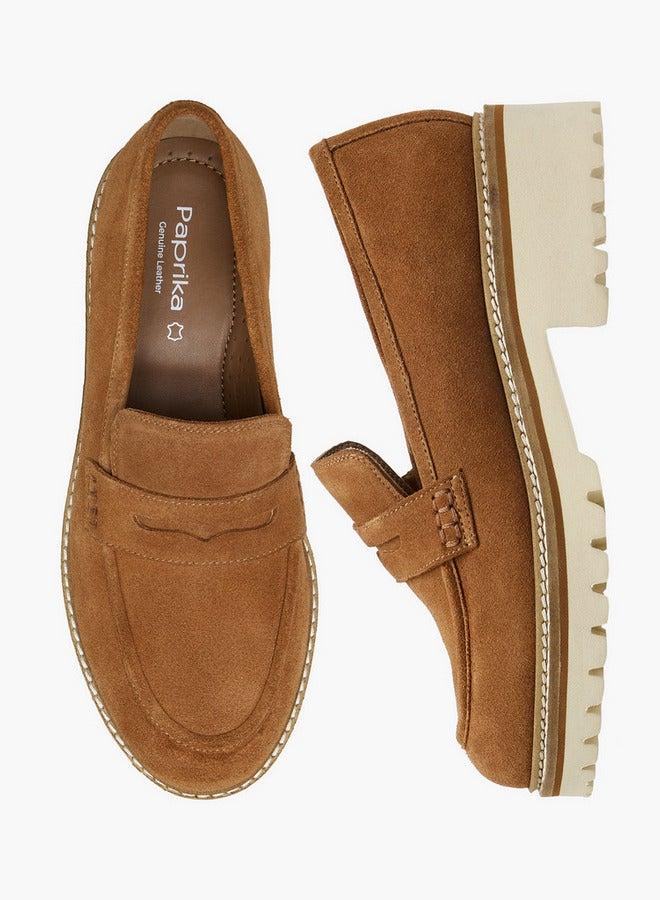 Paprika Solid Suede Loafers with Chunky Heels - Image 3