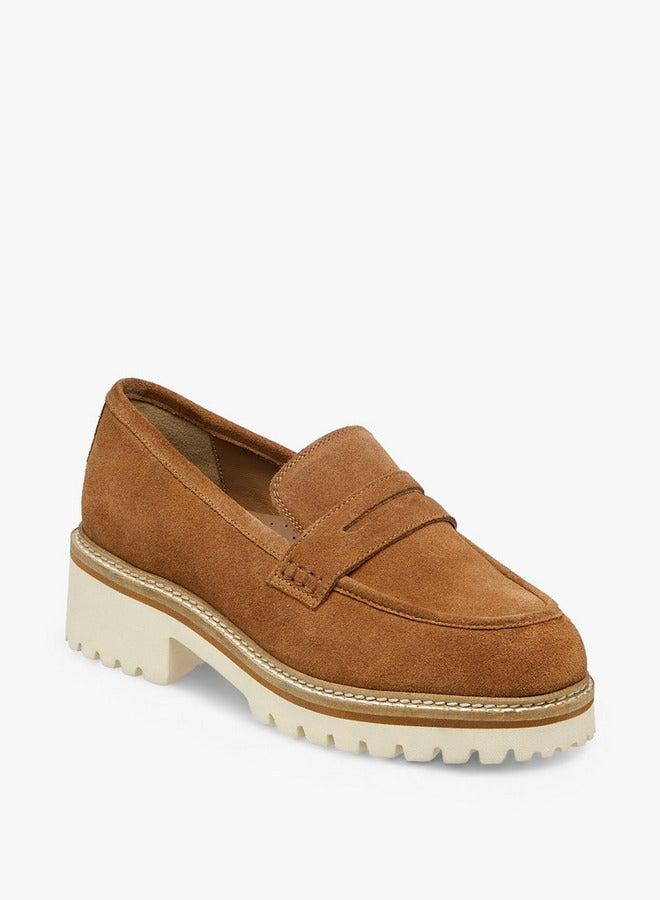 Paprika Solid Suede Loafers with Chunky Heels - Image 1