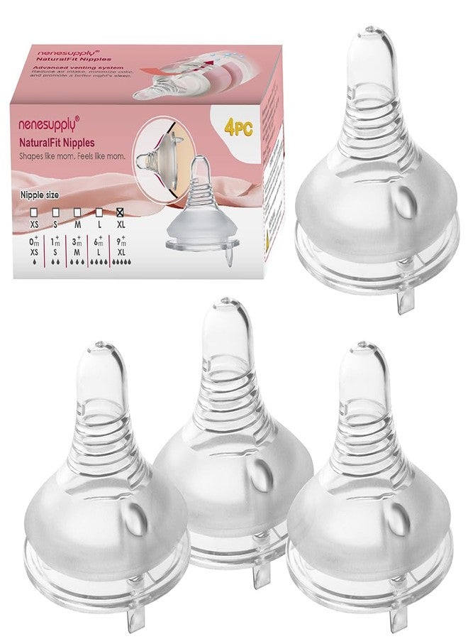 Nenesupply 4pc NaturalFit Baby Bottle Nipple Level 5 Flow 5 Size XL Nipple for 9 Month+. Babies. Wide Neck with Anti Colic Vented Valve Work with Nenesupply Bottles and Lansinoh Spectra Bottles - Image 1