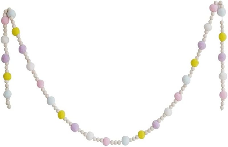 ويوبلز ديكور منزلي، خلفية، زينة جدارية، خرز خشبي، كرات شعر ماكارون، خيط، مجوهرات خيط قوس قزح (ب) - Image 1