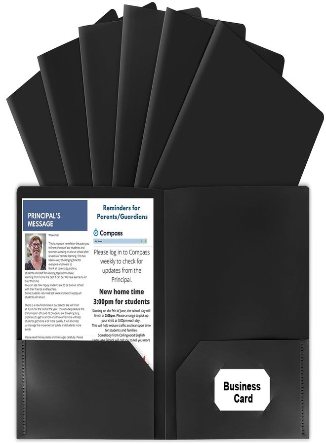 HABGP 6 Pack Black File Folders with Pockets and Business Card Slot, Letter Size Plastic 2 Pocket Folders for Documents, Office Filing Cabinet Folders, School Supplies for College Students - Image 1
