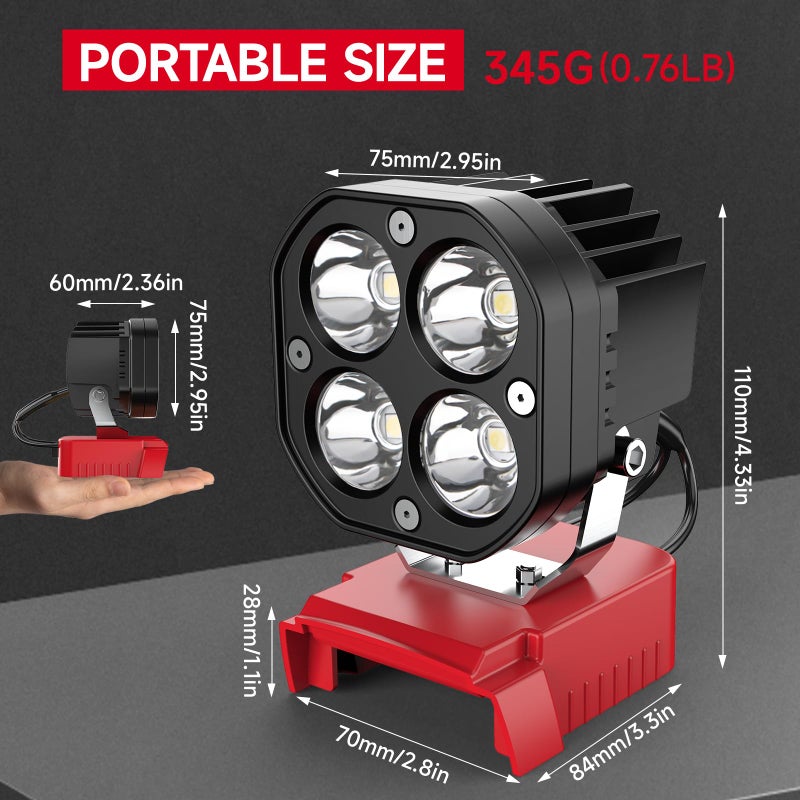 Azocek LED Work Light Compatible with Milwaukee 18V Battery, Azocek 40W 6000LM Flashlight, 18V Battery Cordless Work Light 120Â°Adjustable with Low Voltage Protection for Outdoors and Job Site Lighting - Image 2