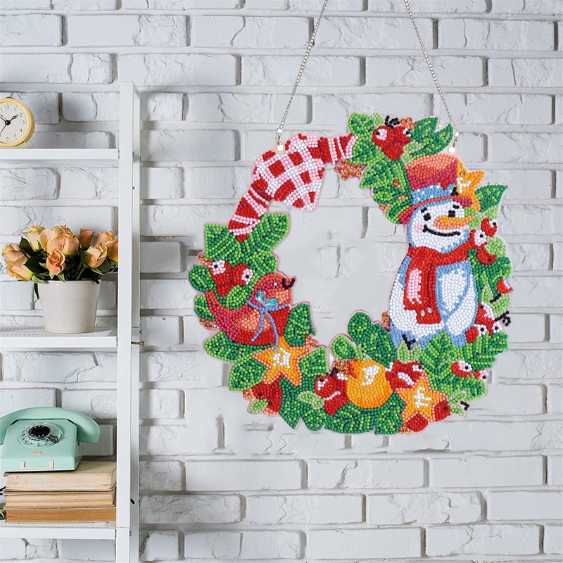 5D Diamond Paint Christmas Wreath DIY Round Garland Decoration Ornaments Set for Window Wall Door Decor Adults Children - Image 1