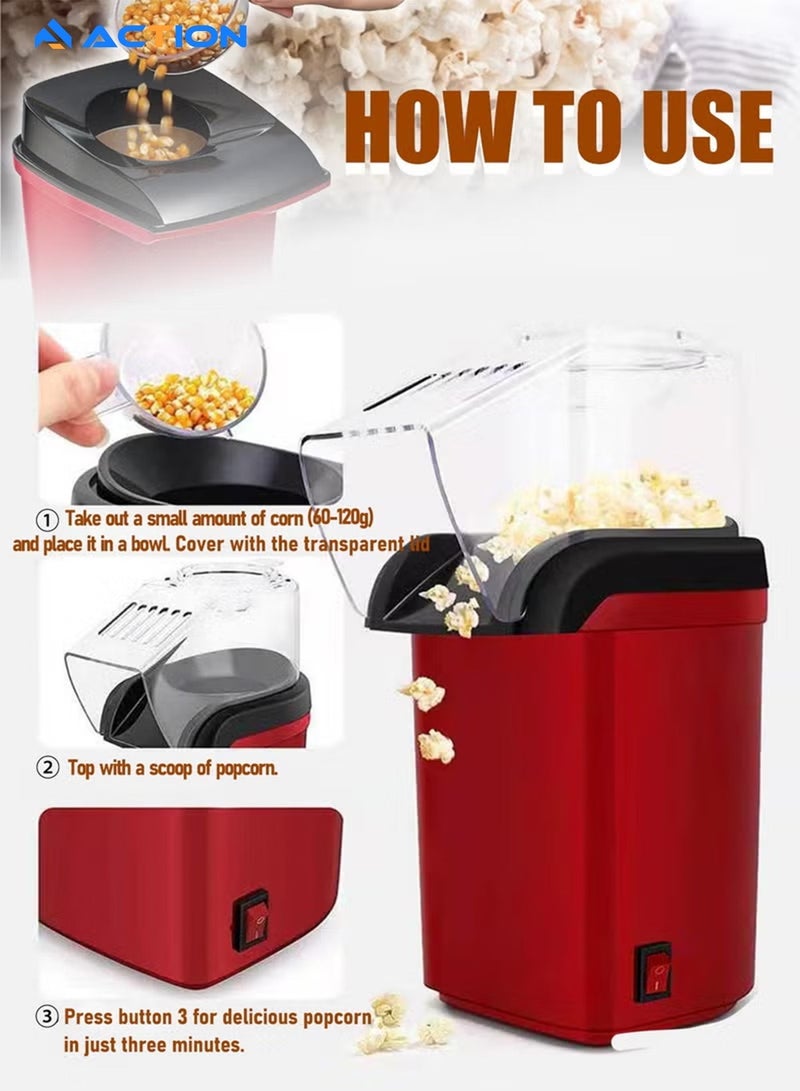 ACTION Hot Air Popcorn Machine 1200w, Quick To Complete Healthy Food In 2-3 Minutes 1.8 L 1200.0 W JYDQ-01H Red - Image 4