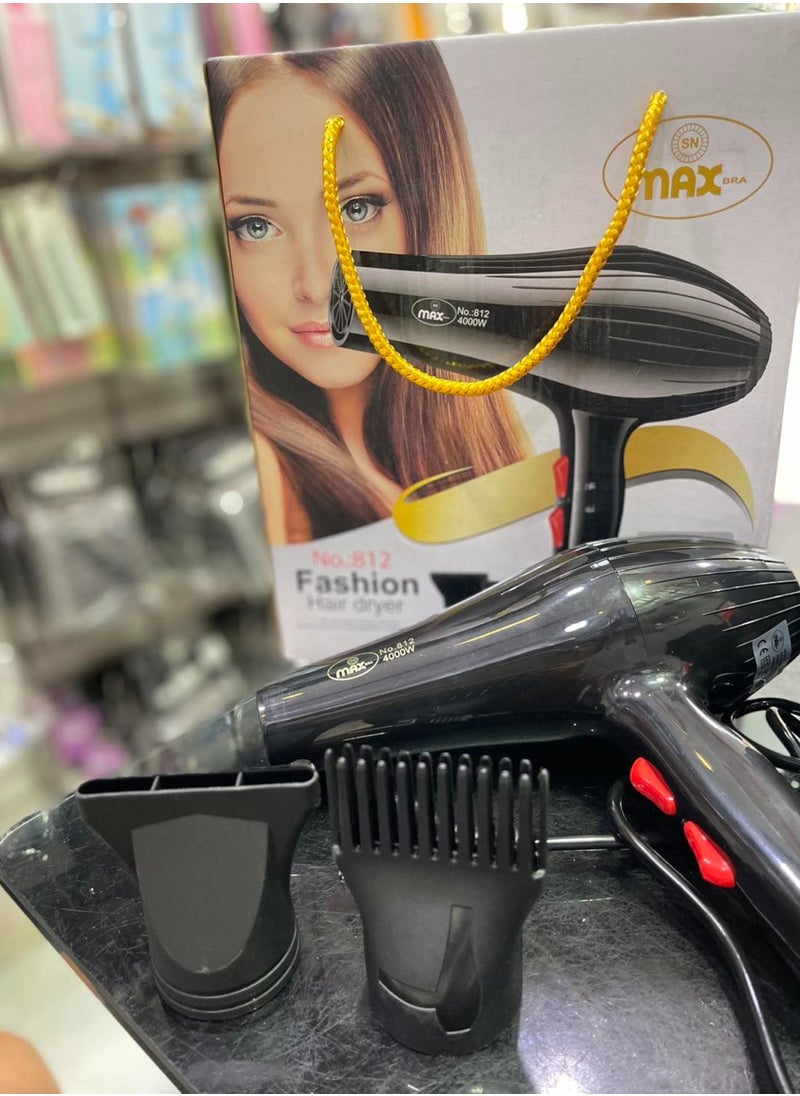 Max Professional AC Motor Hair Dryer For Salon 3 Speed Hair Dryer - 4000 W, black color  - Image 1