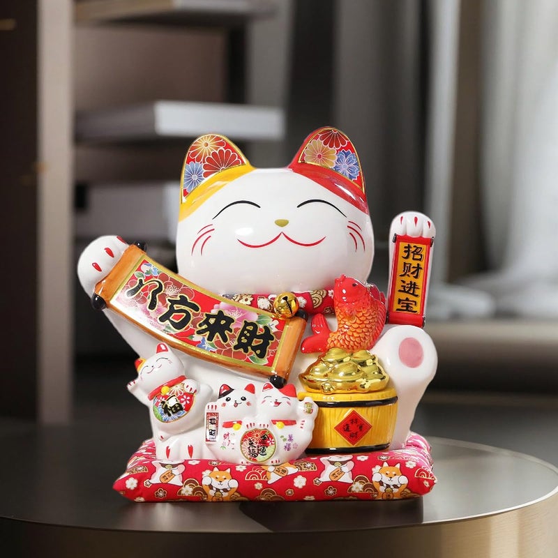 TXYXT Lucky Figurines Cat Waving Arm Statue,Chinese Ceramic Fortune Cat,Japanese Good Luck Cat for Home, Office, Store, Moving Arm Money Cat - Image 2