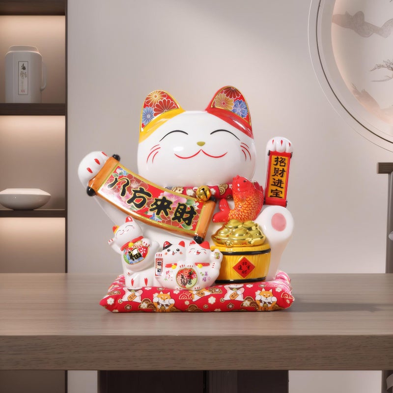 TXYXT Lucky Figurines Cat Waving Arm Statue,Chinese Ceramic Fortune Cat,Japanese Good Luck Cat for Home, Office, Store, Moving Arm Money Cat - Image 3
