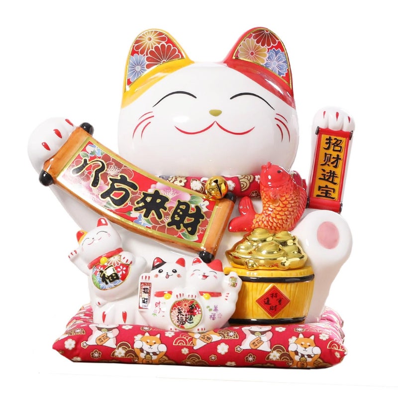 TXYXT Lucky Figurines Cat Waving Arm Statue,Chinese Ceramic Fortune Cat,Japanese Good Luck Cat for Home, Office, Store, Moving Arm Money Cat - Image 1