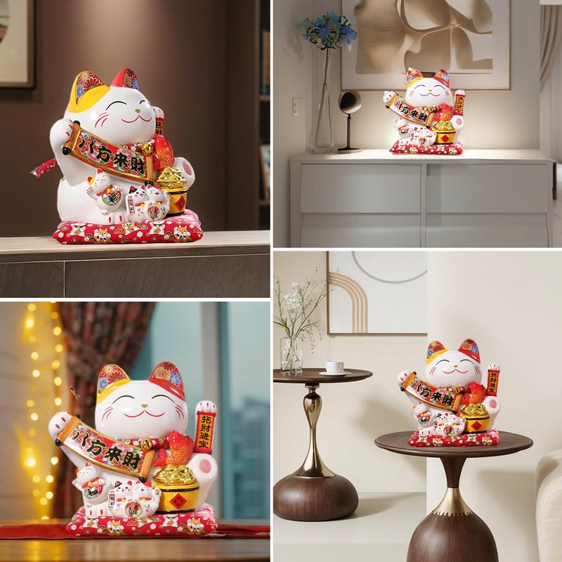 TXYXT Lucky Figurines Cat Waving Arm Statue,Chinese Ceramic Fortune Cat,Japanese Good Luck Cat for Home, Office, Store, Moving Arm Money Cat - Image 4