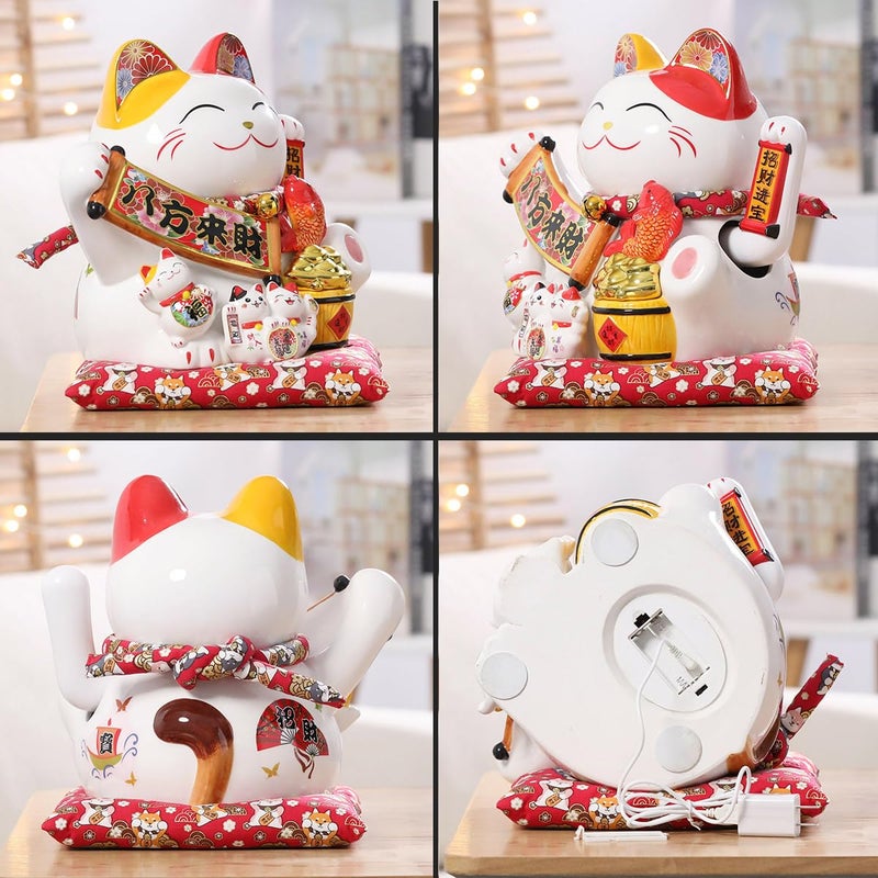 TXYXT Lucky Figurines Cat Waving Arm Statue,Chinese Ceramic Fortune Cat,Japanese Good Luck Cat for Home, Office, Store, Moving Arm Money Cat - Image 5