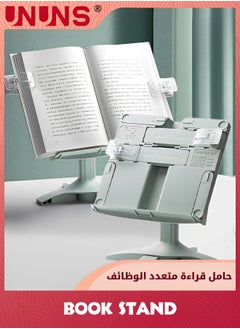 UNUNS حامل كتب، حامل كتب للقراءة بدون استخدام اليدين، صينية حامل كتب قابلة للتعديل ومشابك ورق للصفحة، حامل كتب قابل للطي لطاولة المكتب للأطفال والكتب المدرسية ومستلزمات دراسة Ipad، أخضر  - Image 1