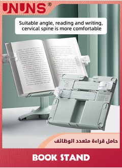 UNUNS حامل كتب، حامل كتب للقراءة بدون استخدام اليدين، صينية حامل كتب قابلة للتعديل ومشابك ورق للصفحة، حامل كتب قابل للطي لطاولة المكتب للأطفال والكتب المدرسية ومستلزمات دراسة Ipad، أخضر  - Image 4