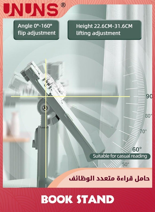 UNUNS Book Stand,Book Holder For Reading Hands Free,Adjustable Rest Book Holders Tray And Page Paper Clips,Foldable Desk Table Bookstand For Kids Textbooks Drawing Ipad Study Supplies,Green - Image 5